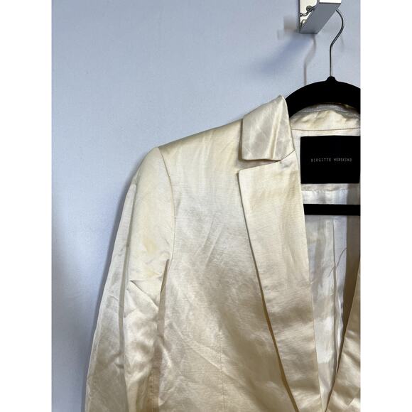 BIRGITTE HERSKIND Single Breasted Satin One Button Blazer Jacket Beige Size S - Picture 3 of 10